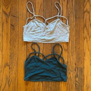 Two Brandy Melville bralettes - emerald green and heather gray
